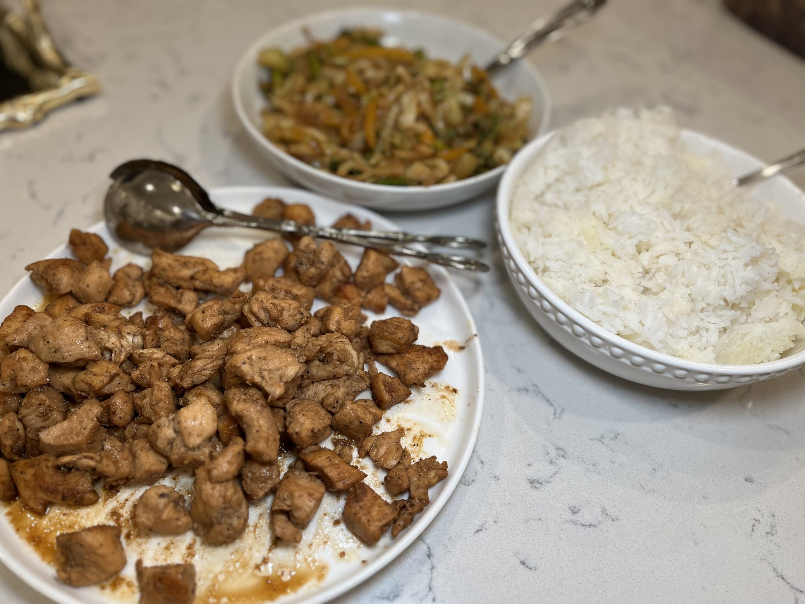 homemade hibachi chicken, veggies and rice